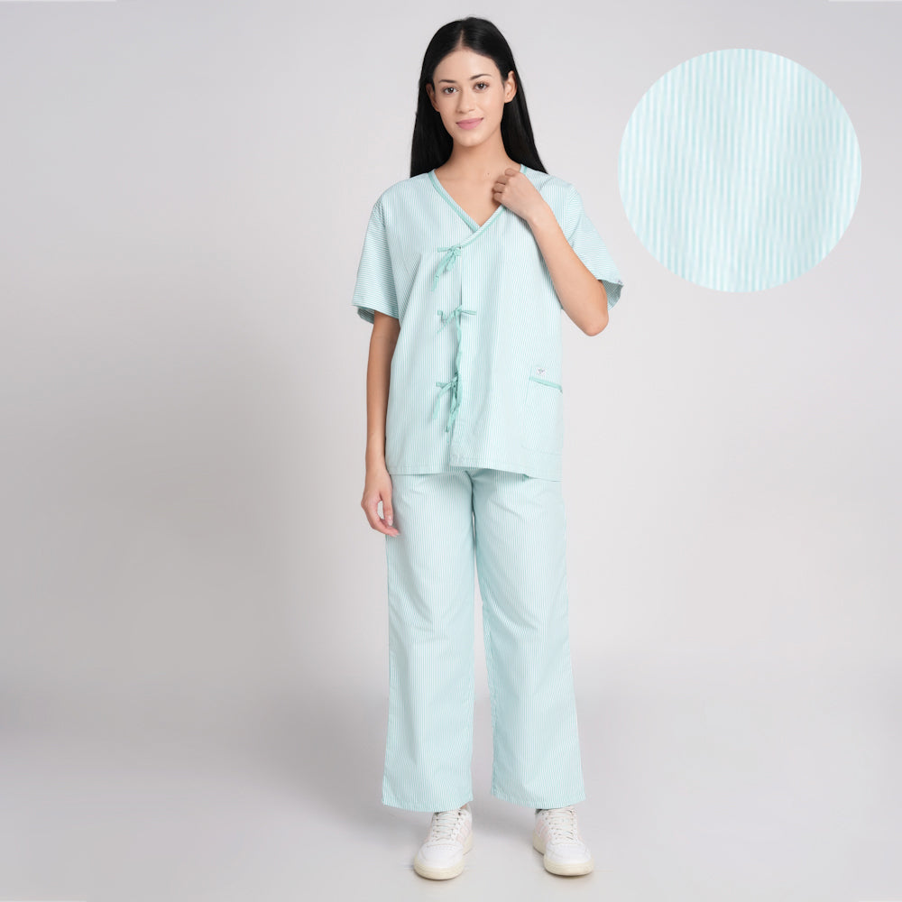 Patient dress stripe- sea green