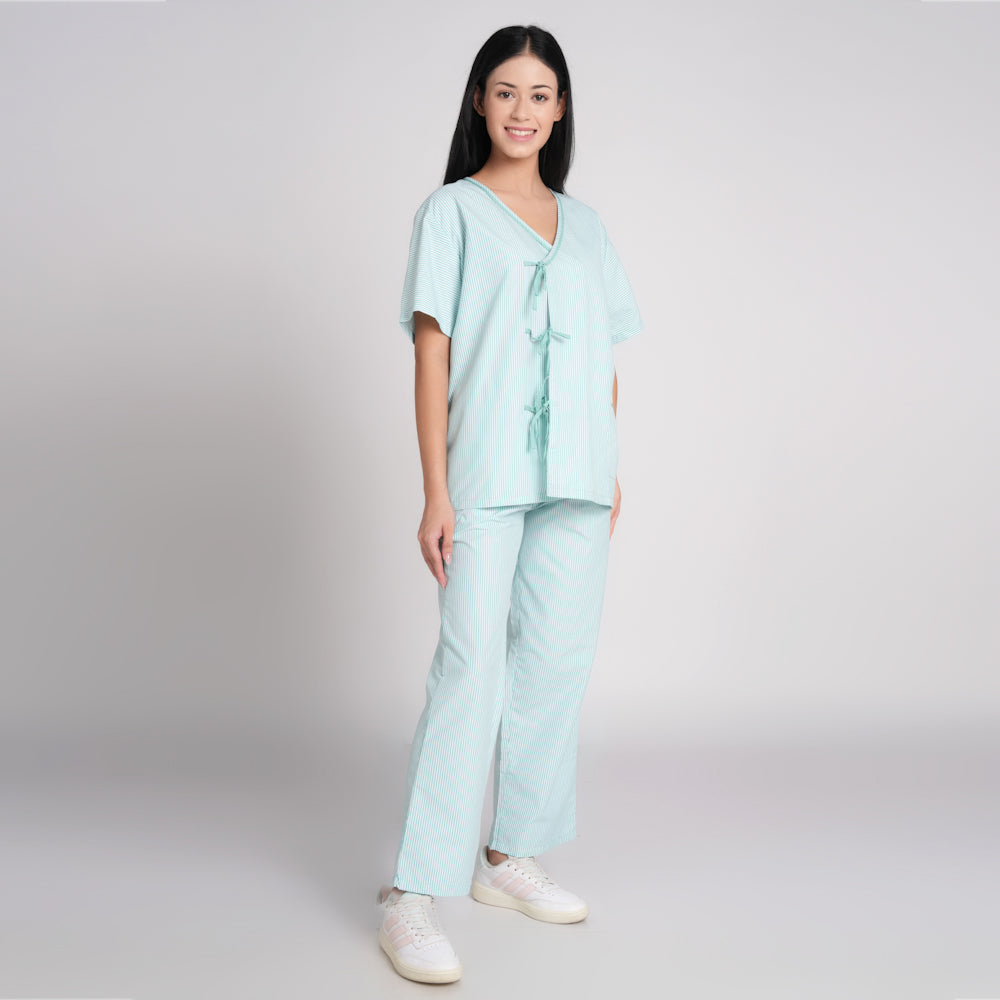 Patient dress stripe- sea green