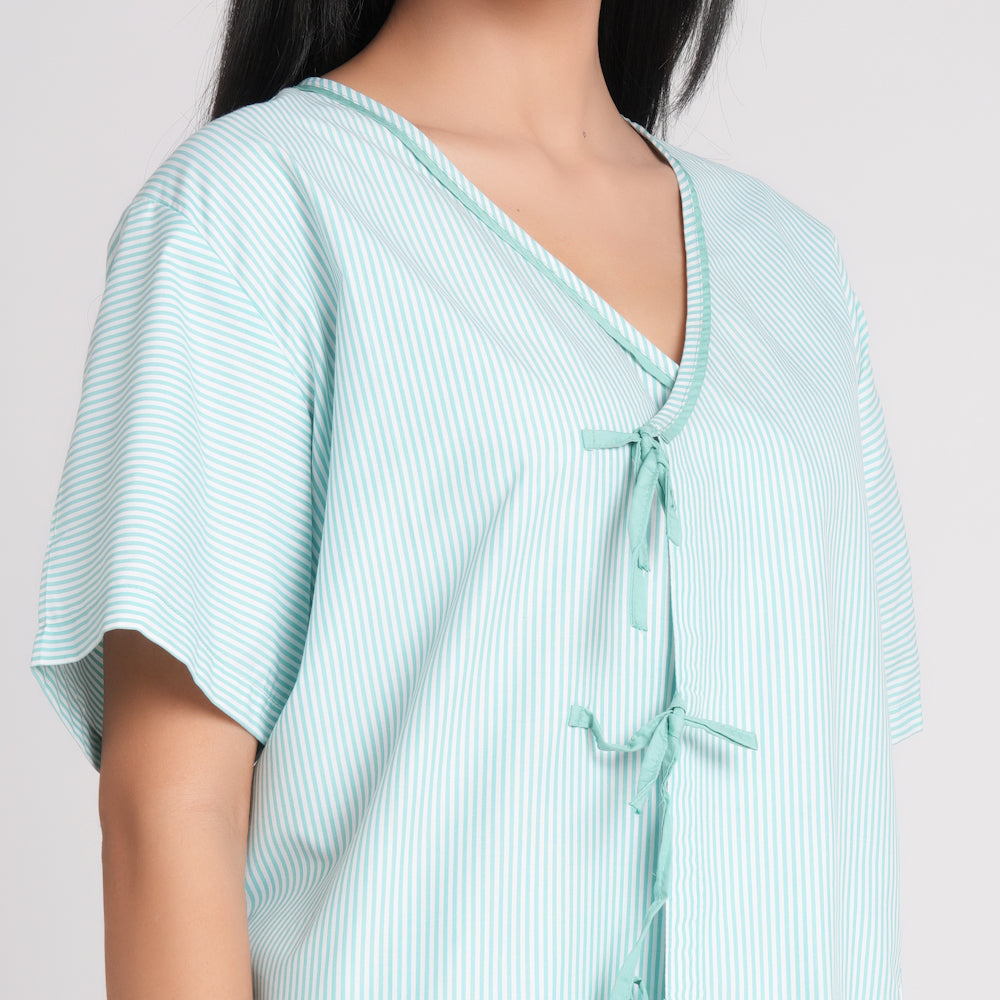 Patient dress stripe- sea green
