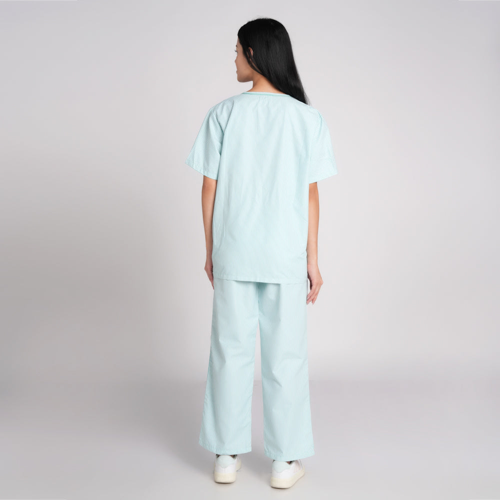 Patient dress stripe- sea green
