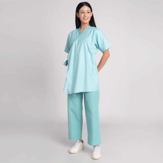 Patient Dress ( Top/Bottom) - pine check Green