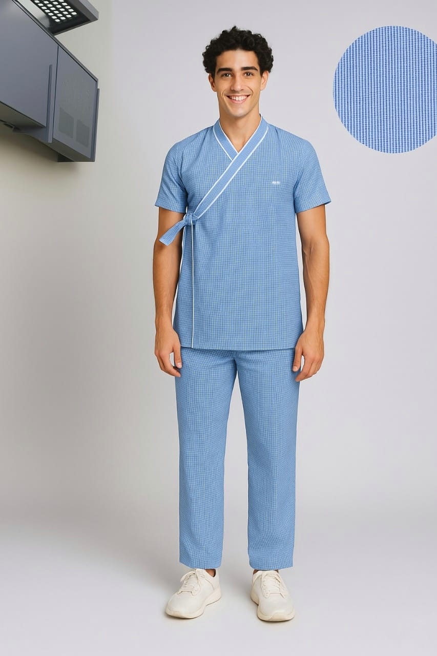 Blue Pine Check- Top/Bottom( Patient Dress)