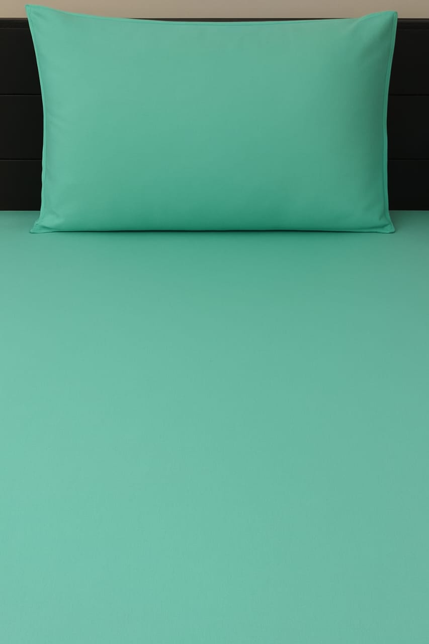 Bed Sheet  with Pillow Cover -Sea Green