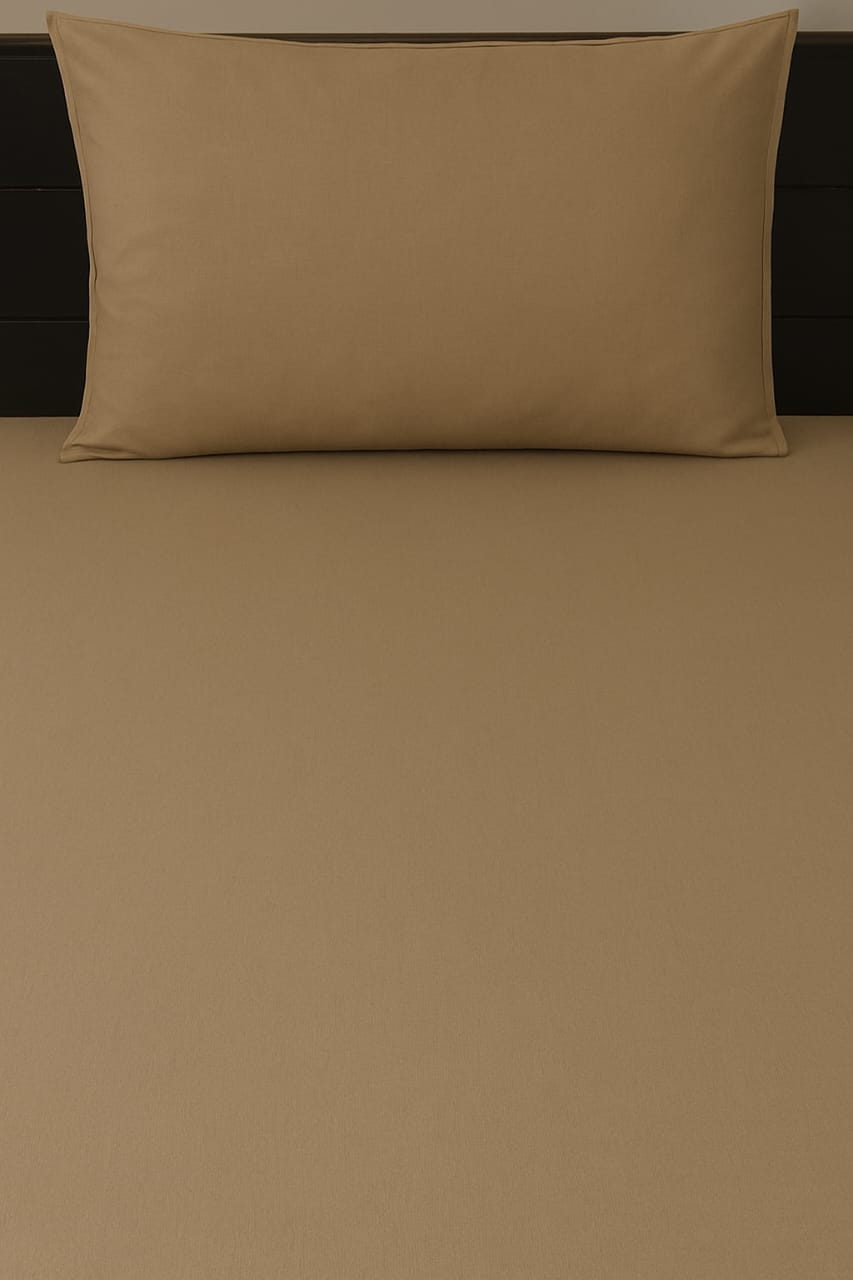 Bed Sheet  with Pillow Cover  -Light brown