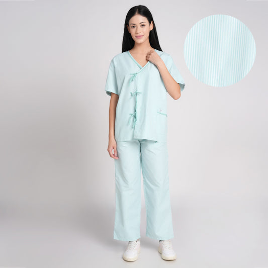 Patient dress stripe- sea green