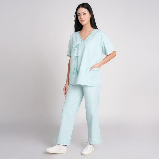 Patient dress stripe- sea green