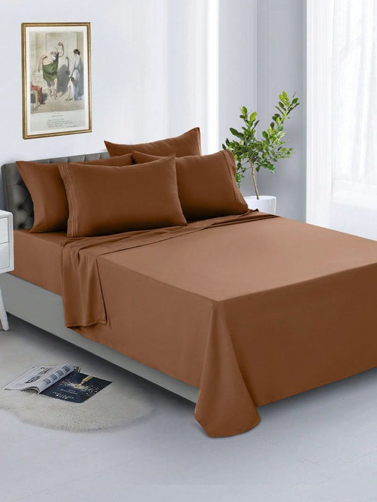 Bed Sheet  with Pillow Cover  -Light brown