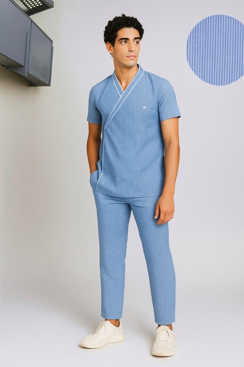 Blue Pine Check- Top/Bottom( Patient Dress)