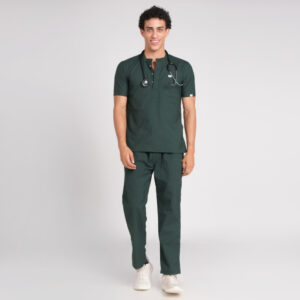 bottle green scrub suit chinese collar pof cotton