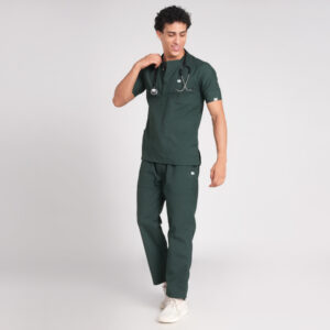 bottle green scrub suit chinese collar pof cotton