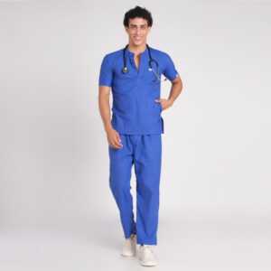 royal blue scrub suit chinese collar pof cotton