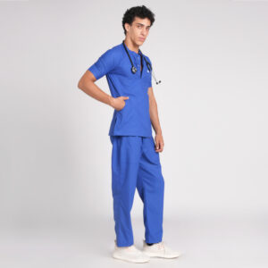 royal blue scrub suit chinese collar pof cotton
