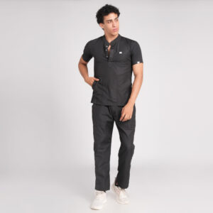 black scrub suit chinese collar pof cotton