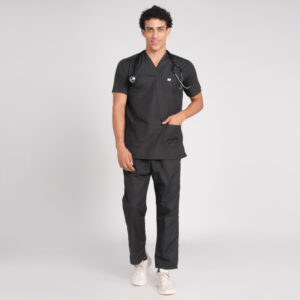 black scrub suit v neck pof cotton