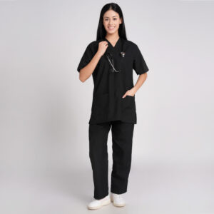 black scrub suit v neck pof cotton