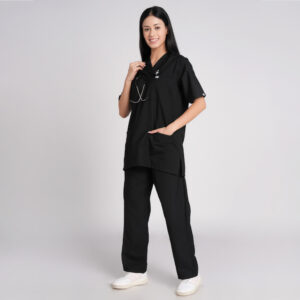 black scrub suit v neck pof cotton
