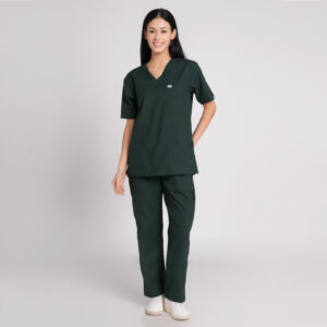 bottle green scrub suit v neck – pof cotton
