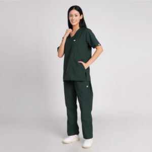 bottle green scrub suit v neck – pof cotton