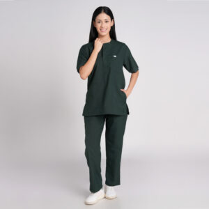 bottle green scrub suit chinese collar pof cotton