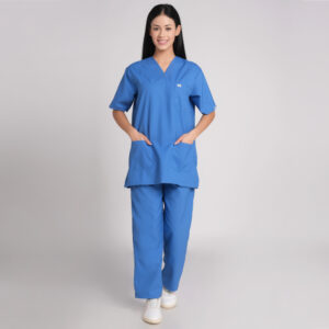royal blue scrub suit v neck pof cotton