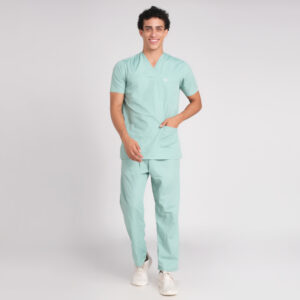 sea green scrub suit v neck pof cotton