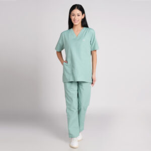 sea green v neck scrub suit pof cotton