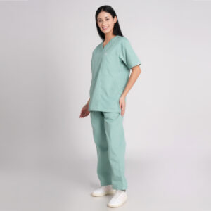 sea green v neck scrub suit pof cotton