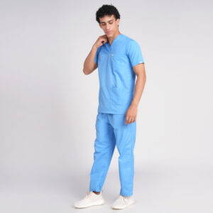 sky blue scrub suit v neck pof cotton