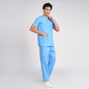 sky blue scrub suit v neck pof cotton