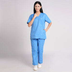 sky blue scrub suit v neck pof cotton