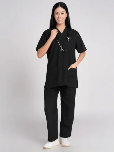 scrub suit for women Paan Neck Black
