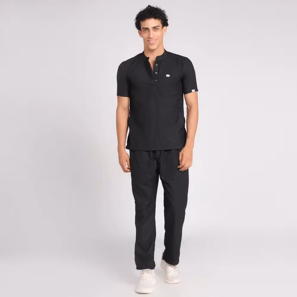Scrub Suit Male Chinese Collar (Top/Bottom) Trovin Black