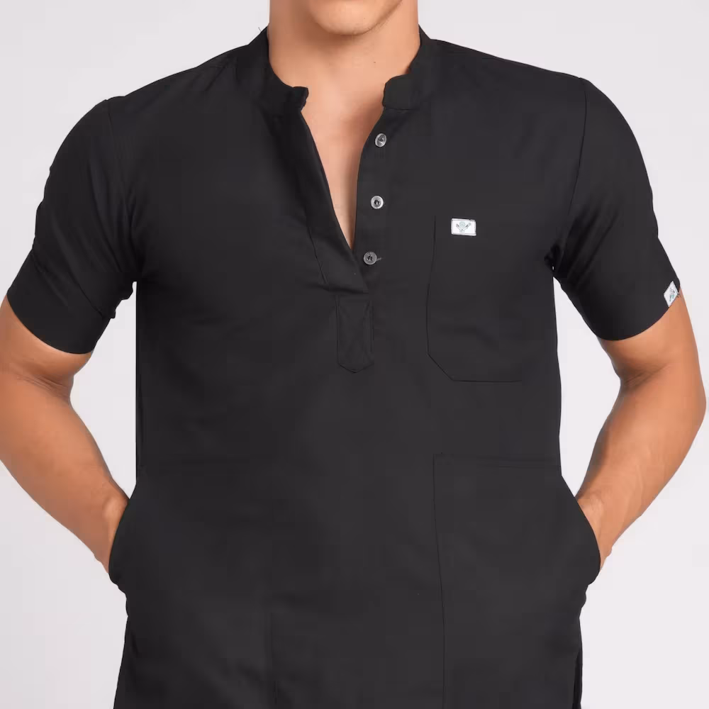 Scrub Suit Male Chinese Collar (Top/Bottom) Trovin Black - Image 3
