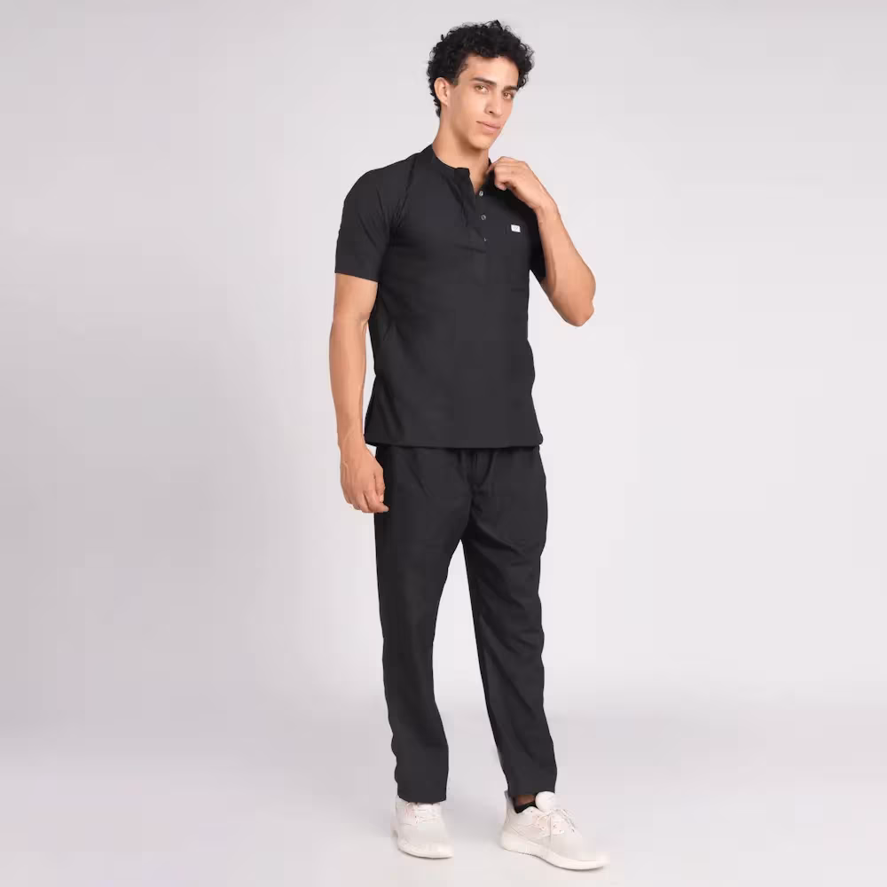 Scrub Suit Male Chinese Collar (Top/Bottom) Trovin Black - Image 4
