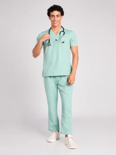 V Neck Male Scrub Suit sea green1