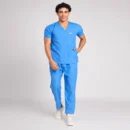 V Neck sky blue hospital scrubs suit