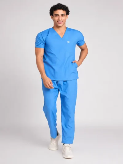 V Neck sky blue hospital scrubs suit
