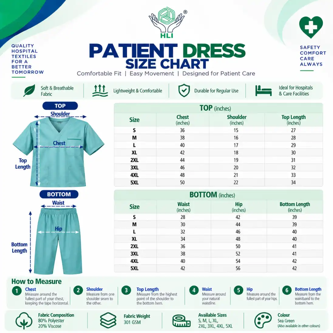 Male Patient Dress Sea Green - Image 5
